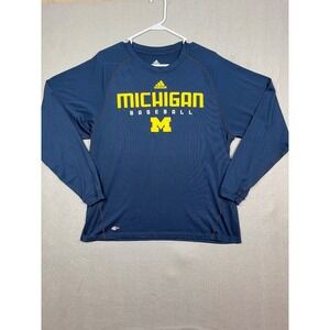 Adidas Michigan Baseball Men Long Sleeve Climalite Shirt Navy Blue Large L NCAA